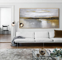 Load image into Gallery viewer, Large Abstract Canvas Art White Ocean Painting Gold Yg002