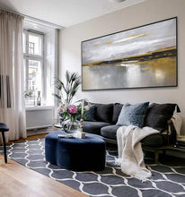 Load image into Gallery viewer, Large Abstract Canvas Art White Ocean Painting Gold Yg002