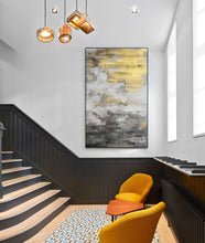 Load image into Gallery viewer, Grey White Gold Abstract Painting on Canvas Original Artwork Op009