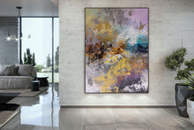 Load image into Gallery viewer, Purple Abstract Painting Palette Knife Artwork Brown Gold Painting Fp073