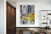 Load image into Gallery viewer, Black And White Abstract Painting Yellow Knife Painting Fp086