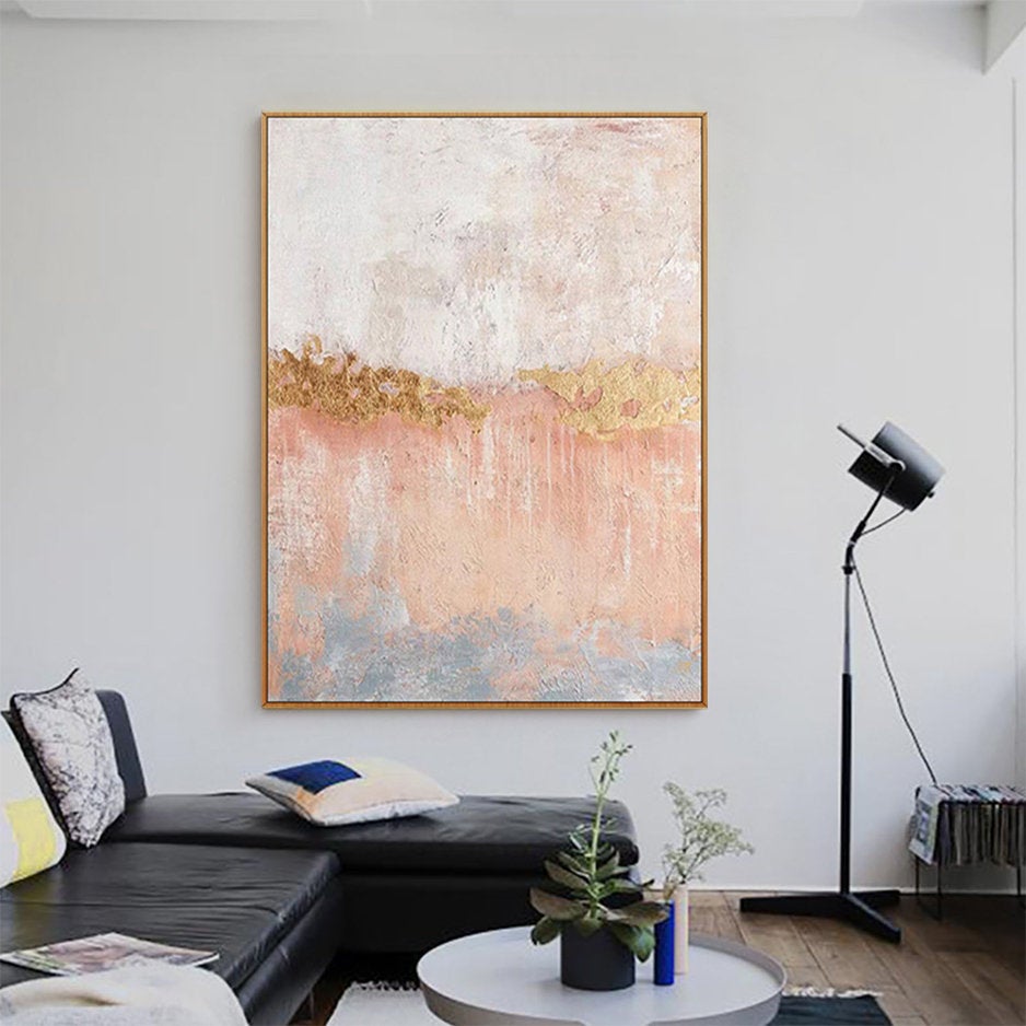Pink White Gold Abstract Painting on Canvas Yellow Abstract Painting C ...