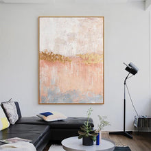 Load image into Gallery viewer, Pink White Gold Abstract Painting on Canvas Yellow Abstract Painting Cp015