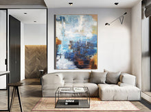 Load image into Gallery viewer, Dark Blue White Brown Abstract Painting Huge Art NP048
