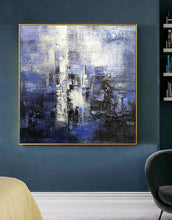 Load image into Gallery viewer, Deep Blue White Abstract Canvas Painting Minimalist Abstract Painting Dp133
