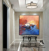 Load image into Gallery viewer, Oversized Modern Art Blue Orange Abstract Painting, Sunset Painting Gp013