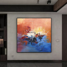Load image into Gallery viewer, Oversized Modern Art Blue Orange Abstract Painting, Sunset Painting Gp013