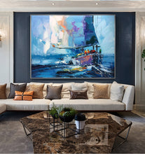 Load image into Gallery viewer, Seascape Painting Blue Abstract Sailing Boat Painting Yp005