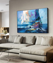 Load image into Gallery viewer, Seascape Painting Blue Abstract Sailing Boat Painting Yp005
