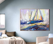 Load image into Gallery viewer, Blue Ocean Painting Sailboat Painting Landscape on Canvas Op031