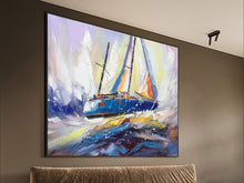 Load image into Gallery viewer, Blue Ocean Painting Sailboat Painting Landscape on Canvas Op031