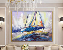Load image into Gallery viewer, Blue Ocean Painting Sailboat Painting Landscape on Canvas Op031
