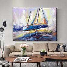 Load image into Gallery viewer, Blue Ocean Painting Sailboat Painting Landscape on Canvas Op031
