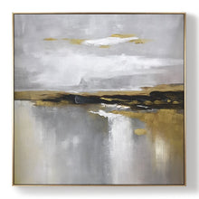 Load image into Gallery viewer, Large Gold Gray White Painting, Abstract Canvas Wall Art Office Decor Gp012
