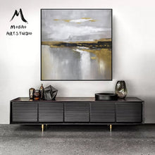 Load image into Gallery viewer, Large Gold Gray White Painting, Abstract Canvas Wall Art Office Decor Gp012