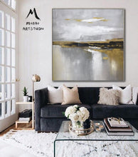 Load image into Gallery viewer, Large Gold Gray White Painting, Abstract Canvas Wall Art Office Decor Gp012