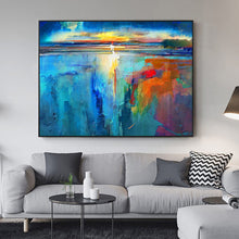 Load image into Gallery viewer, Blue Sea Abstract Painting Sunset Painting Landscape Op018