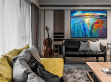 Load image into Gallery viewer, Blue Sea Abstract Painting Sunset Painting Landscape Op018