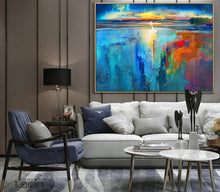 Load image into Gallery viewer, Blue Sea Abstract Painting Sunset Painting Landscape Op018