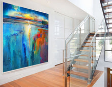 Load image into Gallery viewer, Blue Sea Abstract Painting Sunset Painting Landscape Op018