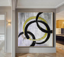 Load image into Gallery viewer, Black And White Yellow Abstract Modern Abstract Painting Yp055