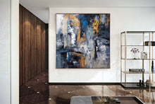 Load image into Gallery viewer, Blue Gold Abstract Wall Art,Industrial Decor,Living Room Wall Art Dp029