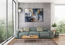 Load image into Gallery viewer, Blue Gold Abstract Wall Art,Industrial Decor,Living Room Wall Art Dp029