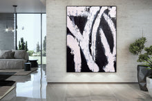 Load image into Gallery viewer, Black and White Art Wide Large Abstract Painting,Living Room Wall Art Bp119