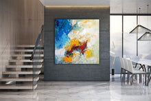 Load image into Gallery viewer, Blue White Yellow Abstract Painting on Canvas Large Artwork Dp035