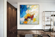 Load image into Gallery viewer, Blue White Yellow Abstract Painting on Canvas Large Artwork Dp035