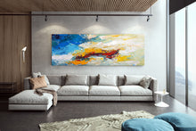 Load image into Gallery viewer, Blue White Yellow Abstract Painting on Canvas Large Artwork Dp035