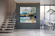 Load image into Gallery viewer, Blue White Gold Abstract Painting Modern Office Art DP024