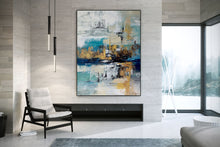 Load image into Gallery viewer, Blue White Gold Abstract Painting Modern Office Art DP024