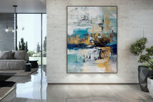 Load image into Gallery viewer, Blue White Gold Abstract Painting Modern Office Art DP024