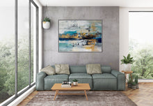 Load image into Gallery viewer, Blue White Gold Abstract Painting Modern Office Art DP024