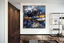 Load image into Gallery viewer, Black Blue Gold Abstract Wall Painting Living Room Wall Art Modern Decor Bp116