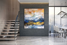 Load image into Gallery viewer, Blue White Gold Yellow Modern Abstract Painting Custom Art Bp124