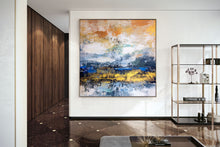 Load image into Gallery viewer, Blue White Gold Yellow Modern Abstract Painting Custom Art Bp124