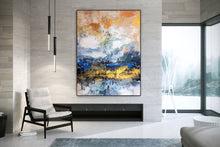 Load image into Gallery viewer, Blue White Gold Yellow Modern Abstract Painting Custom Art Bp124