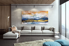 Load image into Gallery viewer, Blue White Gold Yellow Modern Abstract Painting Custom Art Bp124