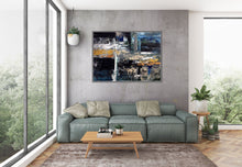 Load image into Gallery viewer, Black Blue Gold Abstract Painting Modern Decor Large Artwork Dp080