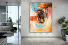 Load image into Gallery viewer, Orange Red Blue Abstract Painting Original Art Bathroom Wall Art Dp031