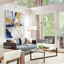 Load image into Gallery viewer, Original Abstract Gold Painting Minimalist Navy Blue Painting For Office Dp037