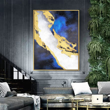 Load image into Gallery viewer, Blue White Gold Painting Navy Blue Abstract Painting on Canvas Op057