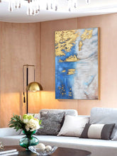 Load image into Gallery viewer, Blue White Gold Abstract Painting Oversized Artwork for Walls Op005