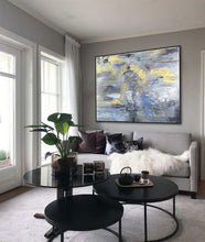 Load image into Gallery viewer, Original Abstract Canvas Wall Art Office Decor,Grey Painting Yellow Painting Dp136