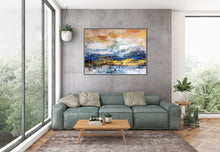 Load image into Gallery viewer, Blue White Gold Yellow Modern Abstract Painting Custom Art Bp124