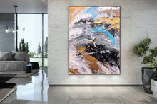 Load image into Gallery viewer, Black Grey Gold Contemporary Wall Art Acrylic Abstract Painting Dp105