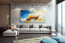 Load image into Gallery viewer, Blue White Yellow Abstract Painting on Canvas Large Artwork Dp035