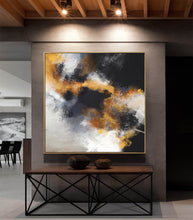 Load image into Gallery viewer, Yellow Black White Abstract Art Original Artwork Cloud Painting Op042